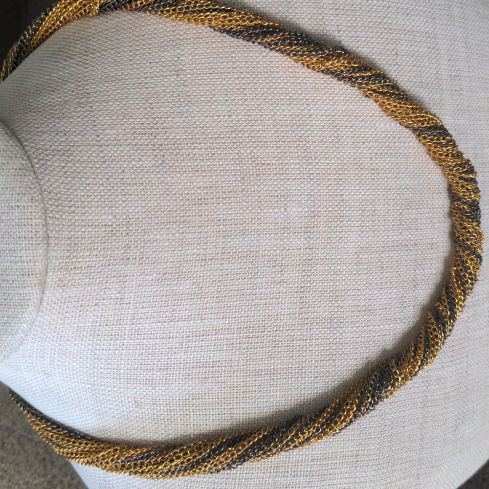 20 Strand Gold & Gunmetal Gray Layered Chain Necklace Vintage, Perfect Condition